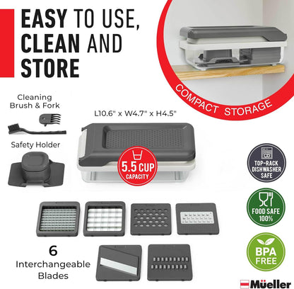 Mueller Vegetable Chopper Mandoline Slicer, Food Veggie Chopper, Cheese Grater, Onion Vegetable Cutter with Container, Dicer, Kitchen Gadgets & Essentials, White Sand/Grey
