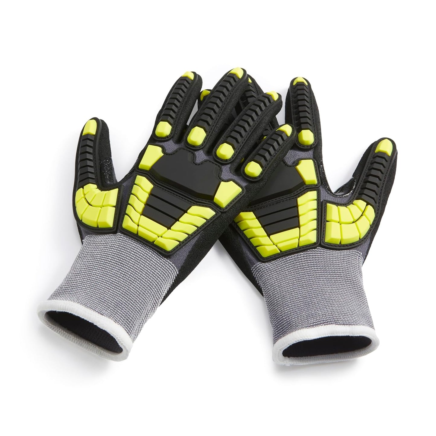 Amazon Basics Safety Work Gloves, Cut Level A1, Abrasion ANSI Level A4, Impact Resistant, Touch Screen Friendly, 15G Sandy Nitrile Palm, Yellow, Size X-Small, Pack of 120 Pairs