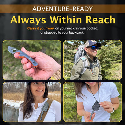 Scout Feather Glow - Fixed Blade Survival Knife with built-in Firestarter for Camping, Hunting, Outdoor Adventure and Culinary Need - VG10 Blade, Whistle, Knife Sharpener, Compact Sheath & G10 Handle