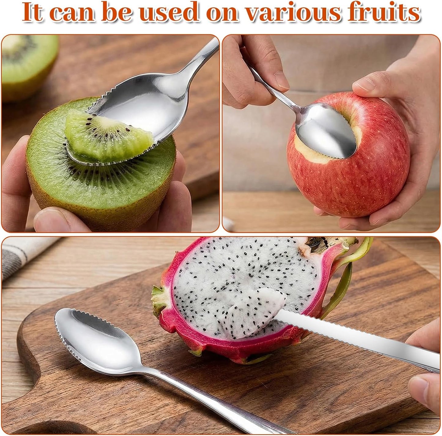 5PCS Grapefruit Spoons & 1 Knife - Stainless Steel Grapefruit Flatware with Serrated Edge, Curved Cutting Silverware Set for Fruit Kiwi Orange, Small Multi-Functional Spoons for Camping Kitchenware