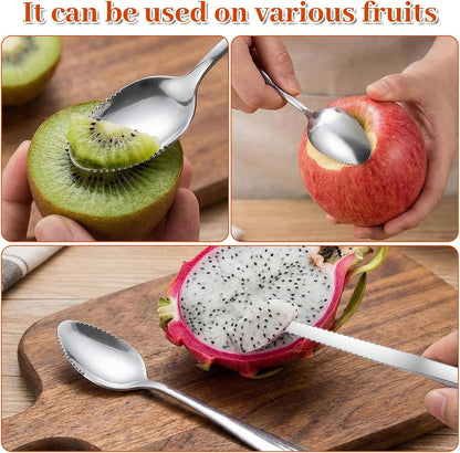 5PCS Grapefruit Spoons & 1 Knife - Stainless Steel Grapefruit Flatware with Serrated Edge, Curved Cutting Silverware Set for Fruit Kiwi Orange, Small Multi-Functional Spoons for Camping Kitchenware