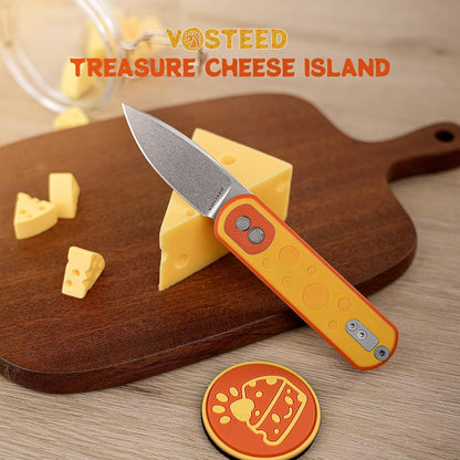 Vosteed CheesePirates® EDC Pocket Knife - Raccoon, 3.25" 14C28N Stonewash Blade - Top Liner Lock, Cheese Orb G10 Handle - A2932