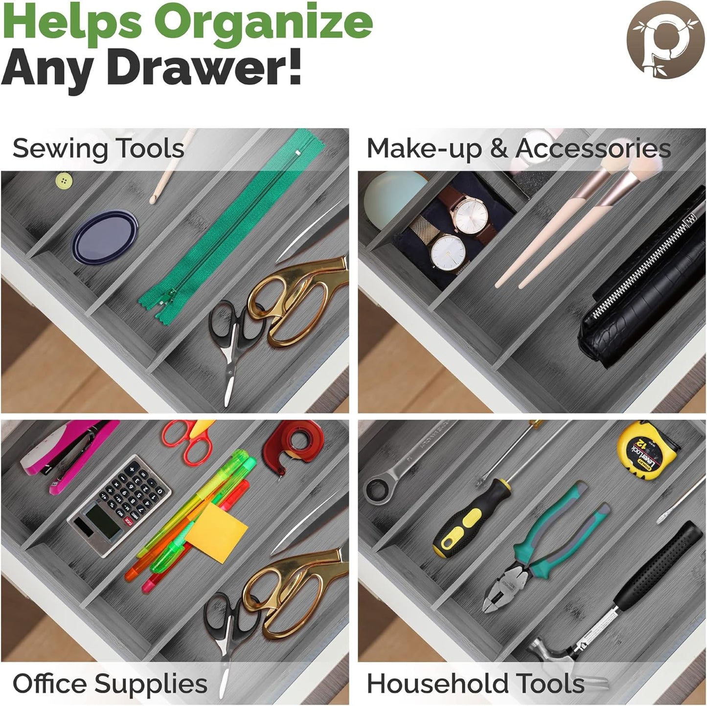 Pristine Bamboo Silverware Organizer - Small Extra-Deep Wooden Kitchen Drawer Organizer Divider for Spoons, Forks, Knives & Cutleries - 5 Slots