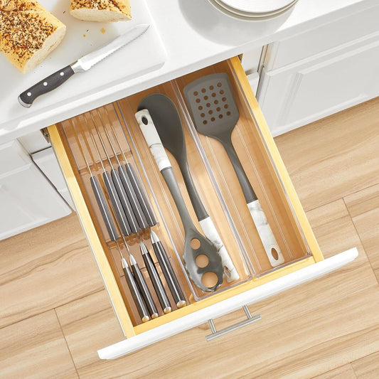 mDesign 2-Tier Plastic In-Drawer Knife Block - Storage and Organizer for Knives - Holds Up To 12 Knives - For Kitchen Drawers - Clear