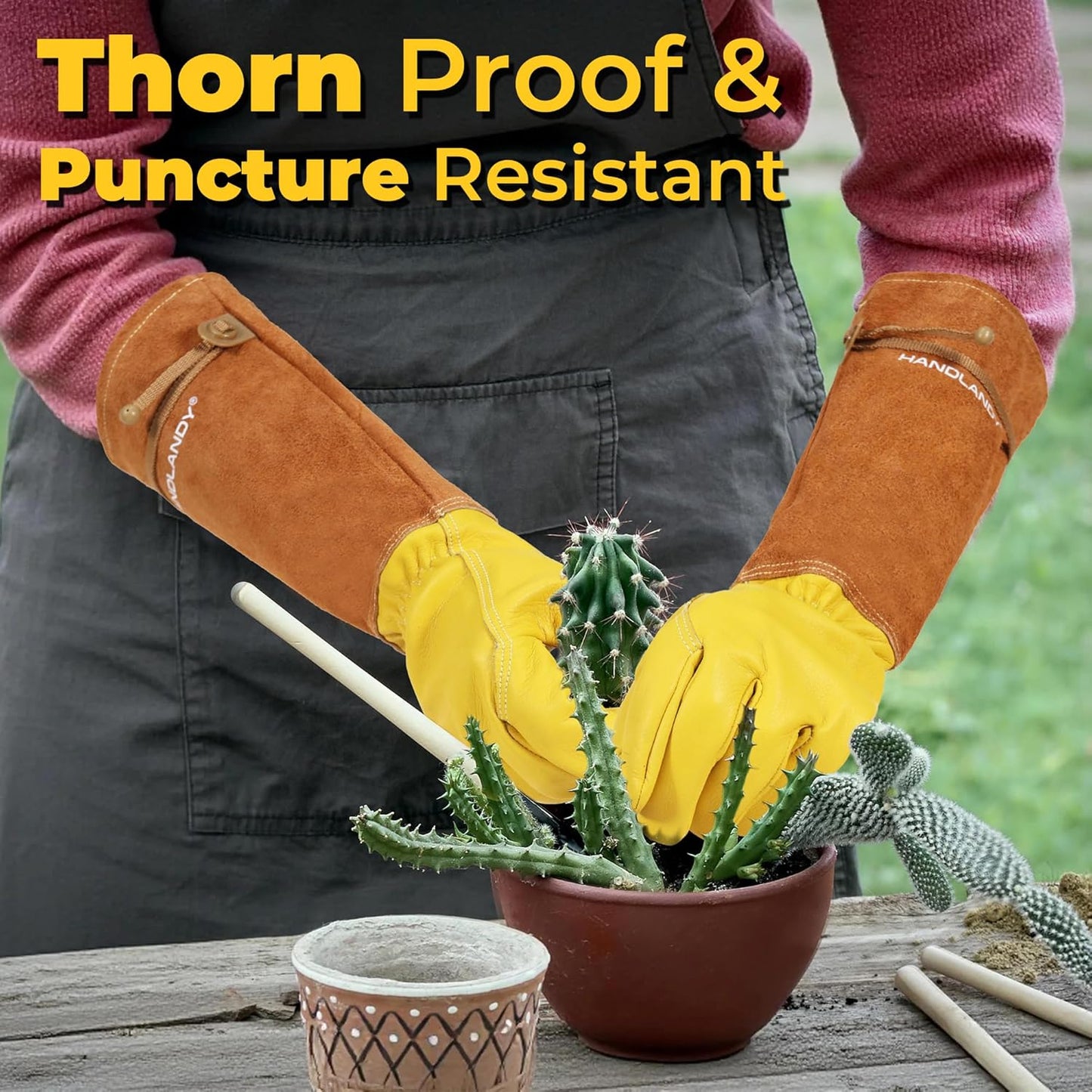 HANDLANDY Rose Pruning Gloves for Men & Women, Long Thorn Proof Gardening Gloves, Breathable Pigskin Leather Gauntlet, Best Garden Gifts & Tools for Gardener