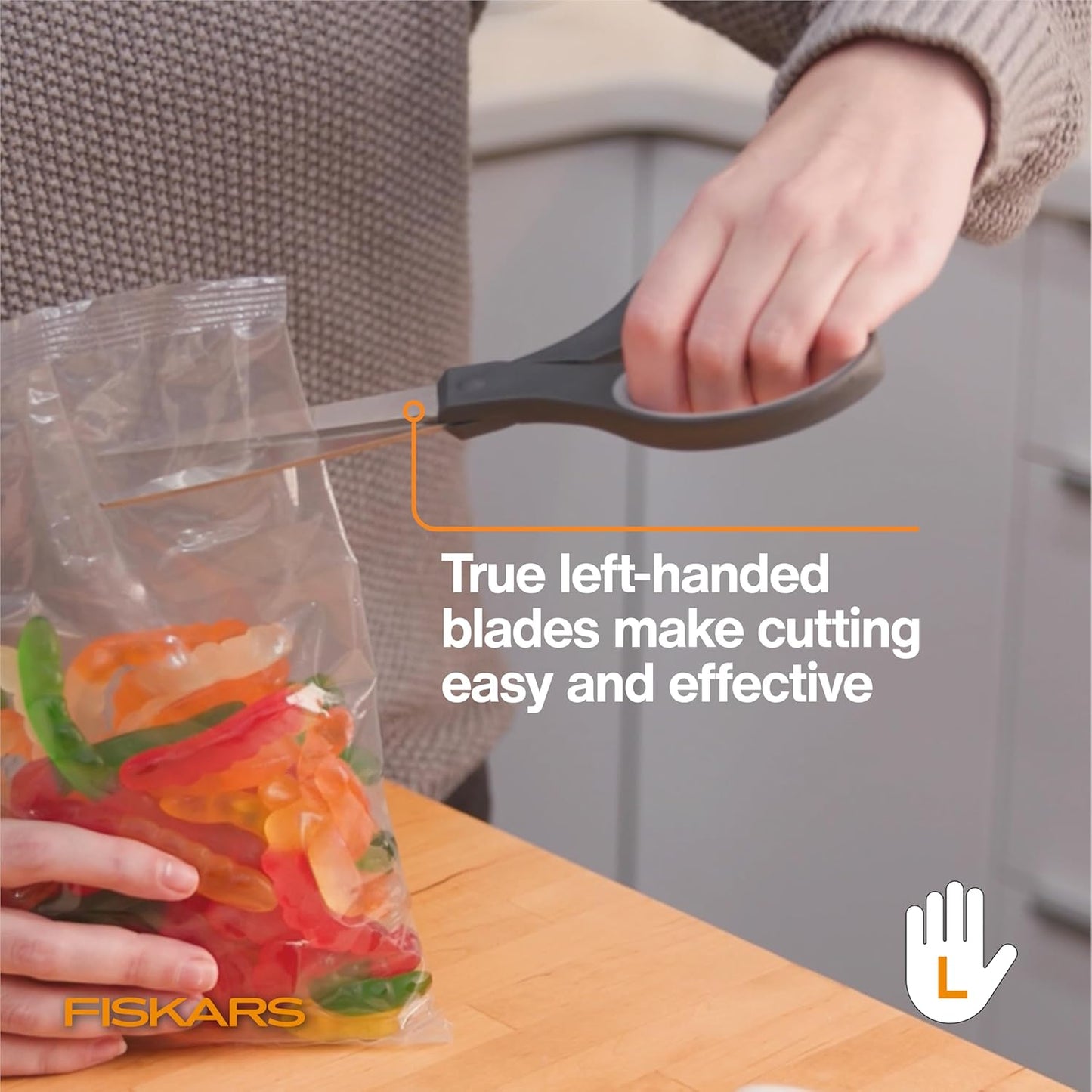 Fiskars 8" Non-Stick Comfort Grip Titanium All Purpose Scissors, Stainless Steel Blades for Everyday Cutting Tasks, Home, Office, and Arts & Crafts, Gray
