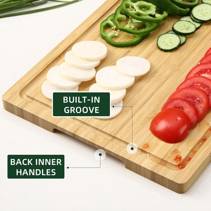 24" Bamboo Cutting Boards for Kitchen, Extra Large Wood Cutting Board with Deep Juice Groove and Handle, Over the Sink Chopping Board, Heavy Duty Butcher Block for Turkey, Meat, Vegetables, BBQ