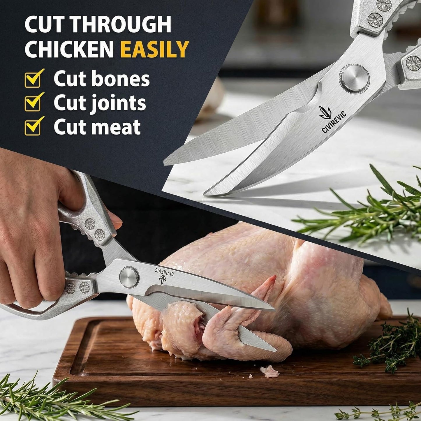Heavy Duty Kitchen Scissors, Bone Cutting Poultry Shears, Stainless Steel Blade, Aluminum Alloy Non-Slip Handle, Multifunction Kitchen Shears for Meat, Chicken, BBQ, Food Prep