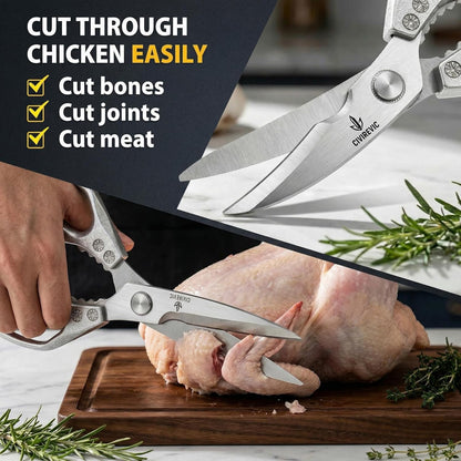 Heavy Duty Kitchen Scissors, Bone Cutting Poultry Shears, Stainless Steel Blade, Aluminum Alloy Non-Slip Handle, Multifunction Kitchen Shears for Meat, Chicken, BBQ, Food Prep