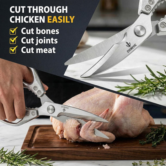 Heavy Duty Kitchen Scissors, Bone Cutting Poultry Shears, Stainless Steel Blade, Aluminum Alloy Non-Slip Handle, Multifunction Kitchen Shears for Meat, Chicken, BBQ, Food Prep