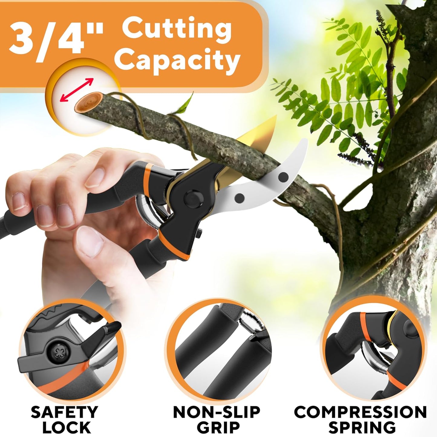 Premium Bypass Pruning Shears for your Garden - Heavy-Duty, Ultra Sharp Pruners w/Soft Cushion Grip Handle Made with Japanese Grade High Carbon Steel - Perfectly Cutting Through Anything in Your Yard