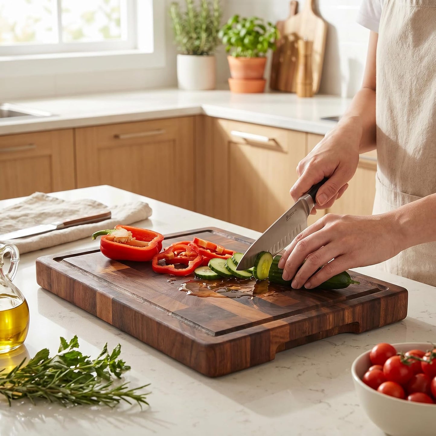 Walnut Cutting Board for Kitchen, 14x10x1" End Grain Cutting Board with Juice Groove, Reversible Solid Wood Butcher Block Cutting Board, Charcuterie Board, Tablas Para Picar Cocina
