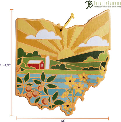 Totally Bamboo North Carolina State Shaped Cutting Board and Charcuterie Serving Platter with Artwork by Summer Stokes, Includes Hang Tie for Wall Display 18" x 8" x 5/8" - Colors B