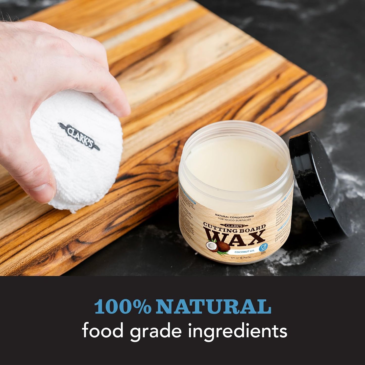 CLARK'S Food Grade Mineral Oil (12oz) and Carnauba Wax (6oz) Set - 100% Natural Butcher Block Oil and Cutting Board Wax - Food Safe Beeswax and Wood Cutting Board Oil with Orange & Lemon Extract