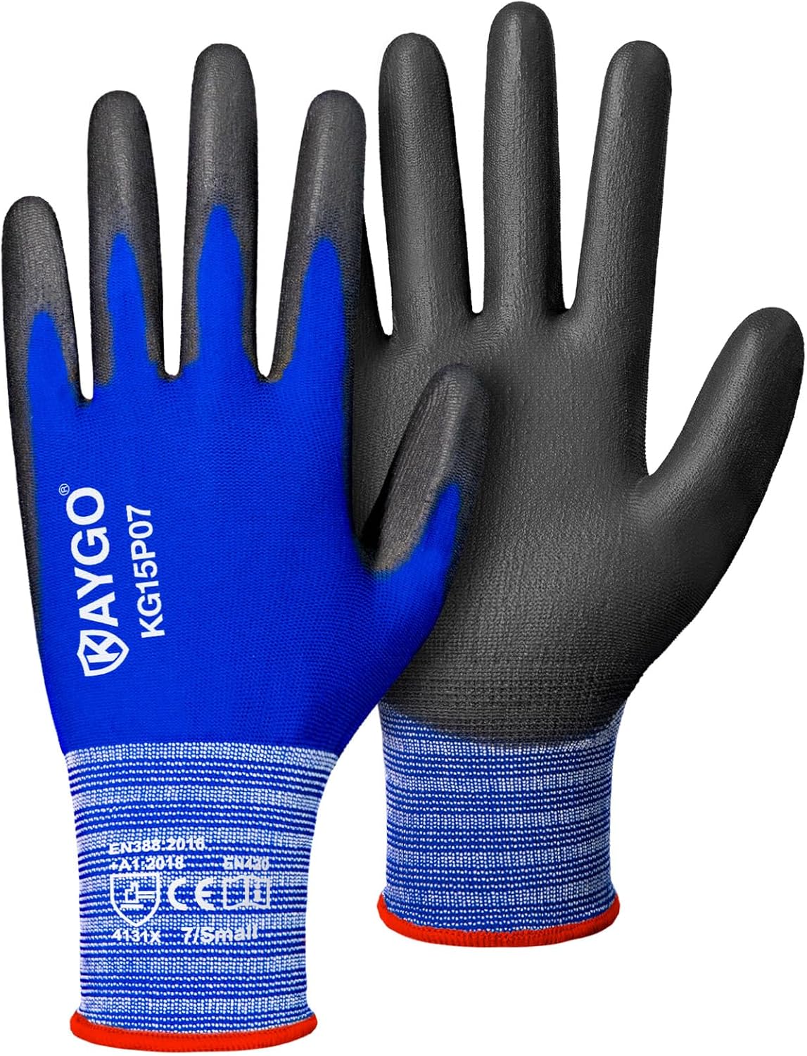 KAYGO Ultra Thin PU Coated Safety Work Gloves, 12 Pairs Nylon Knit, High Dexterity Anti-Slip Breathable Light Duty Gloves for Precision, Warehouse, DIY & Electronics (L,Gray)