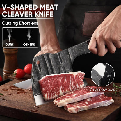 Dream Reach Meat Cleaver, 6.9 inch Black Boning Knife, High Carbon Steel Sharp Kitchen Forged In Fire Knife with Sheath Gift Box Bottle Opener for Outdoor Camping, Christmas Gifts for Men Women