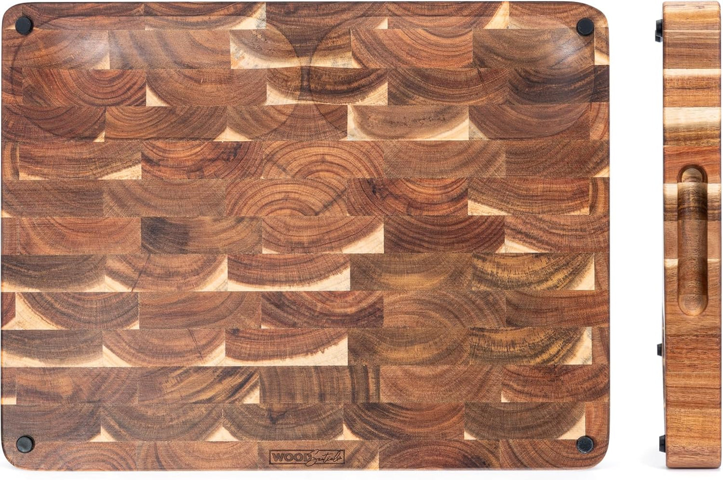 Evergreen End Grain Acacia Wood Cutting Board for Kitchen | Large 16x12.4x1.5" Butcher Block with Juice Groove & Non-Slip Feet | 2in1 Charcuterie Board, Non-Toxic, Gift Box