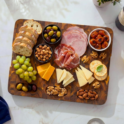 HOMESTEAD End Grain Acacia Wood Cutting Board for Kitchen 23x18x1.5 in, Large Butcher Block Chopping Board for Meat Vegetables with Juice Groove, Handles and Knife-Friendly Surface