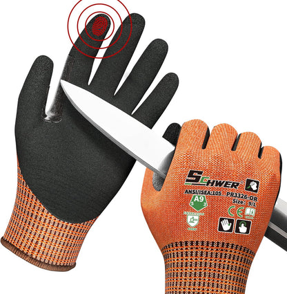 Schwer ProGuard High Level Cut Resistant Work Gloves PR3326 for Extreme Protection，ANSI A9 Cut Gloves with Reinforced Thumb, Non Slip, Breathable, Durable, Touch-screen, Black 1 Pair（XL）