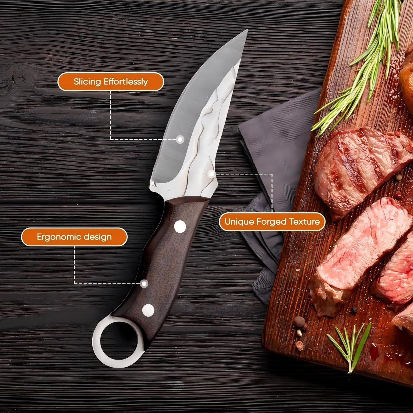 MDHAND Chef Knife - 8.5 inch Hand Forged Boning Knife with Sheath, High Carbon Steel Hunting Knives, Meat Cutting Knife for Kitchen, Japanese Butcher Knives for Camping, Outdoor BBQ, Gifts for Men