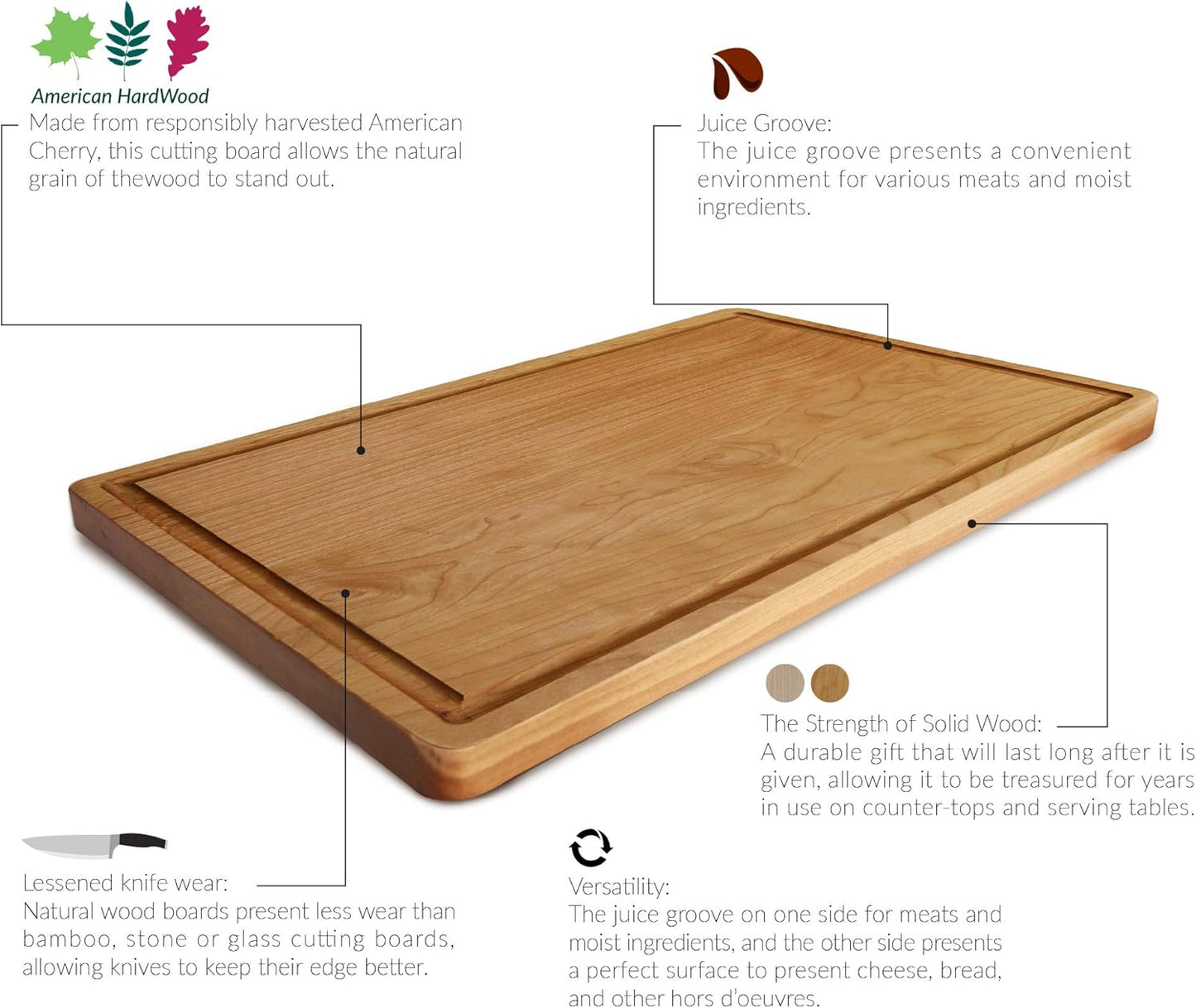 Casual Home Delice Rectangle Juice Drip Groove Cutting Board 15.5"Wx11"Dx0.75"H, Walnut