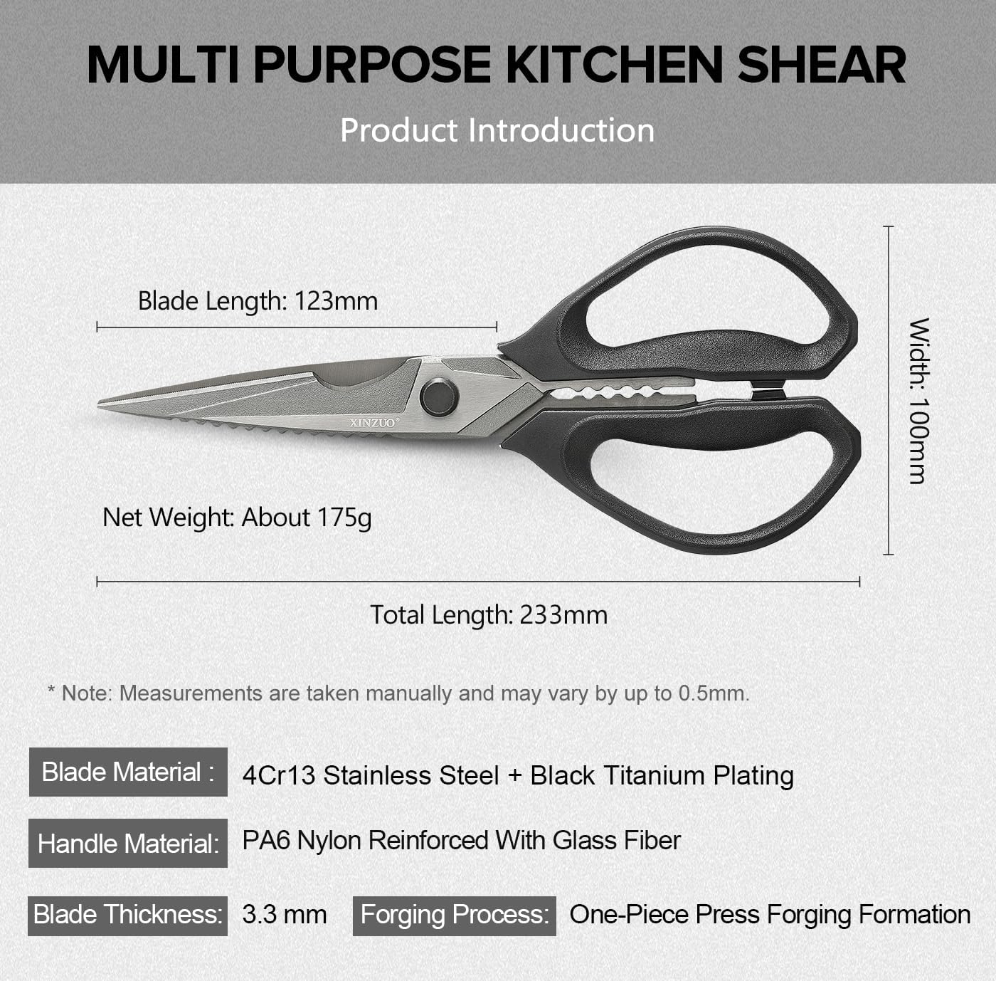 XINZUO Sandvik 14C28N Stainless Steel Multi-Purpose Kitchen Shear,Heavy Duty Kitchen Food Scissors For (Meat/Herbs/Poultry),With Silver Aluminum Alloy Handle