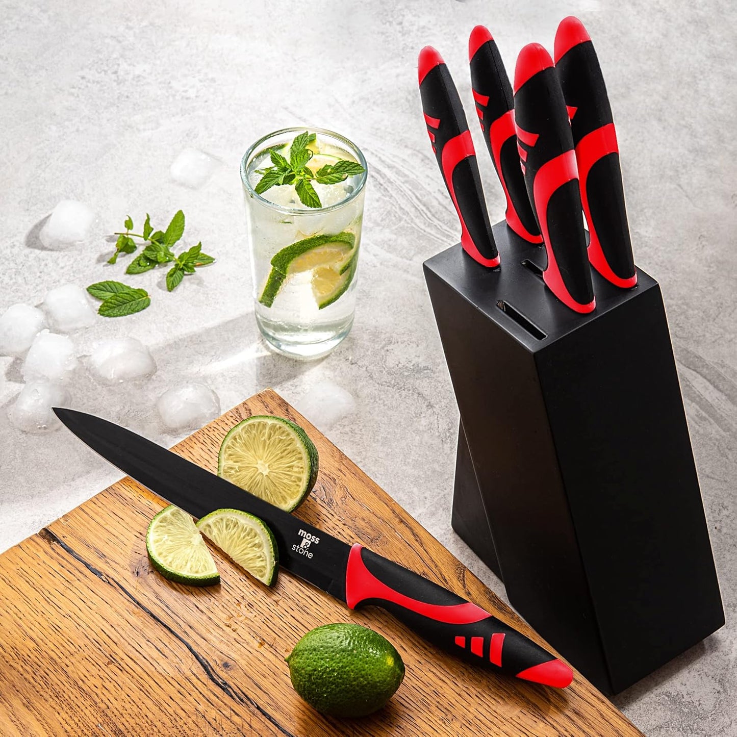 Moss & Stone 14 Pcs Knife Block Set Stainless Steel, Premium Forged Kitchen Knives Set with High-Carbon Blades, Ergonomic Handle, Sharp Blade, Rust Resistant, Modern Style for Home & Chef, Black