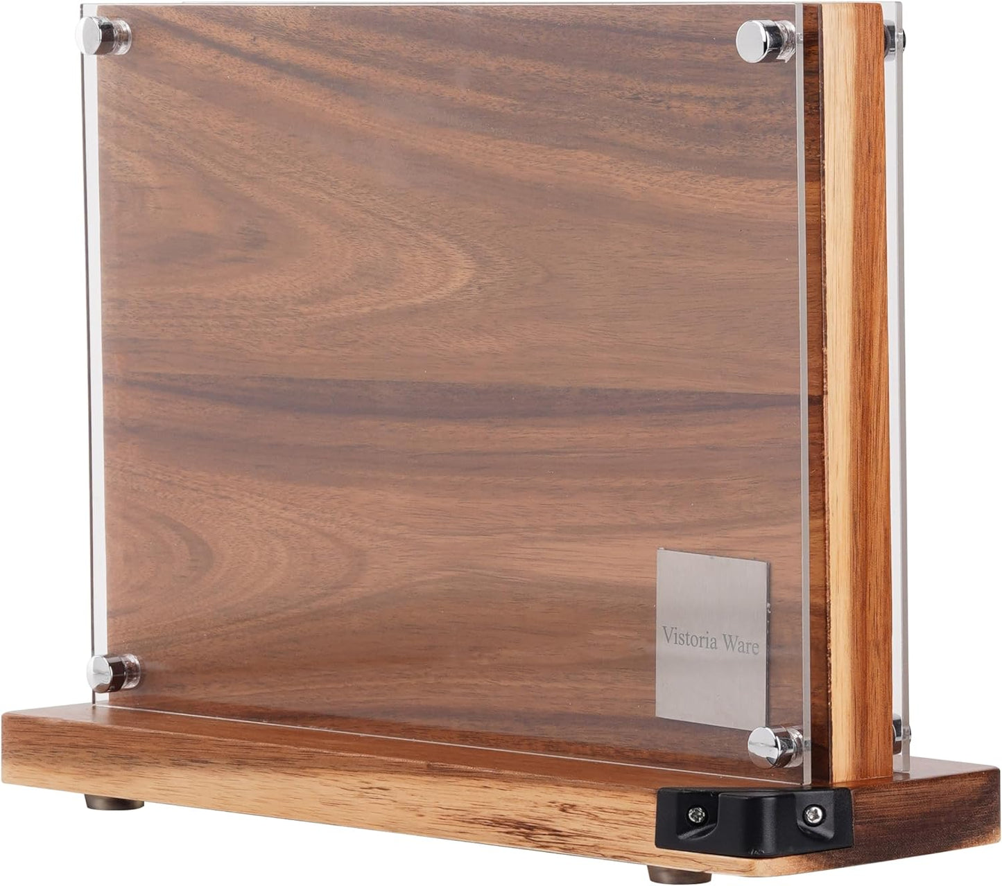 Magnetic Knife Block with Acrylic Shield, Double-Sided Acacia Wood Knife Holder for Kitchen Countertop, Strong Magnet Knife Organizer, Holds 10–12 Knives, Space Saving Storage