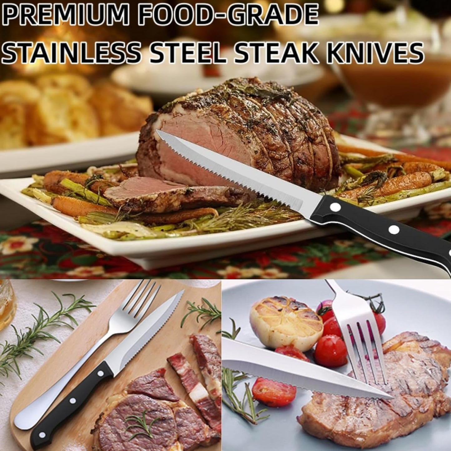 JUNLIN 49 Pieces Black Silverware Set with Steak Knives, Stainless Steel Silverware with Organizer Flatware Utensils Set for 8, Forks and Spoons Silverware Set Cutlery Set