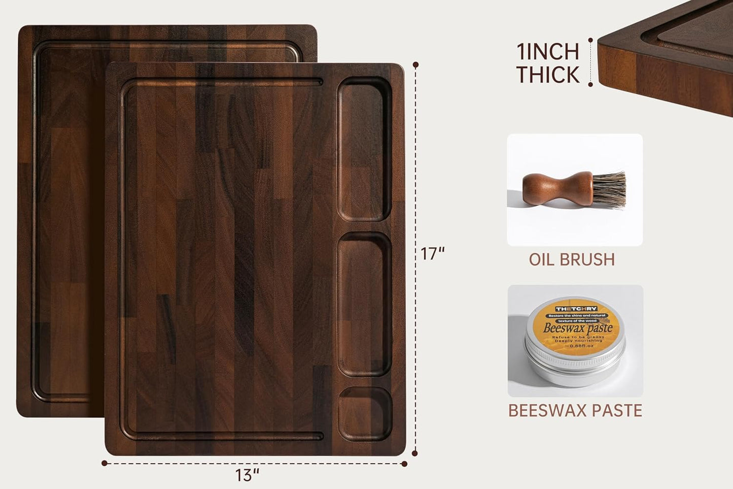 THETCHRY Walnut Wood Cutting Boards for Kitchen, End Grain Chopping Board Double Sided, Large Cutting Board with Handle, Charcuterie Butcher Block for Meal Prep & Serving with Gift Box, 17"×13"×1"