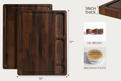 THETCHRY Walnut Wood Cutting Boards for Kitchen, End Grain Chopping Board Double Sided, Large Cutting Board with Handle, Charcuterie Butcher Block for Meal Prep & Serving with Gift Box, 17"×13"×1"