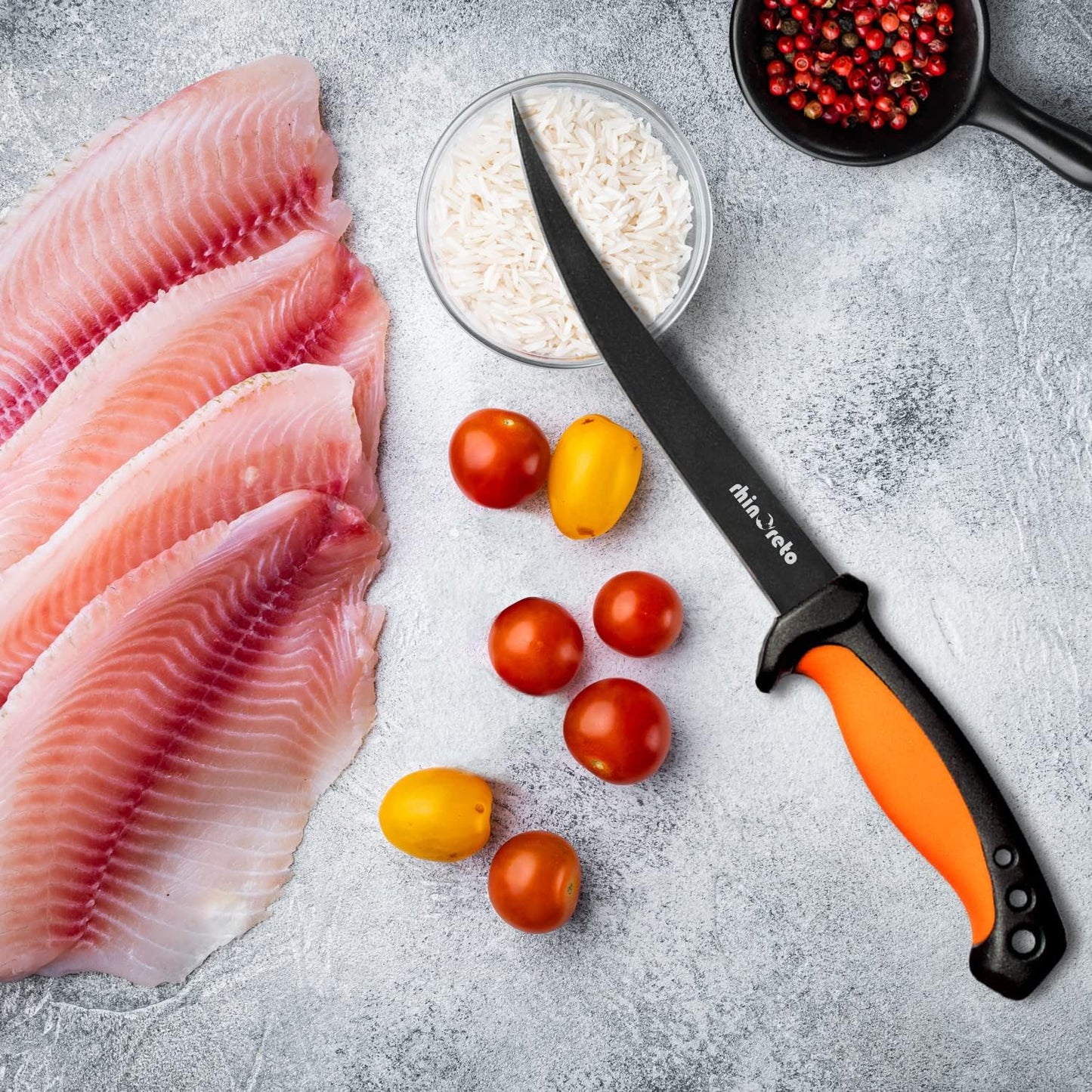 Rhinoreto Fillet Knife for Fish - Razor Sharp G4116 German Stainless Steel Blade, 6.5 Inch Professional Filleting & Boning Knife with Non-Slip Handle, Protective Sheath & Sharpener