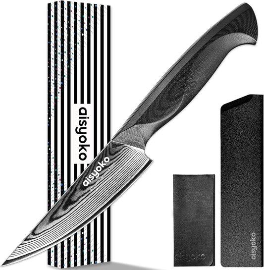aisyoko 4.5 Inch Paring Knife, Damascus Steel Chef Knife with Ergonomic G10 Handle, VG10 High Carbon Steel, Professional Kitchen Knife for Fruit Vegetable Carving, Ultra Sharp Blades
