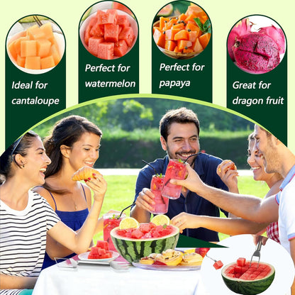 Watermelon Cutter, 2-in-1 Stainless Steel Fruit Cutter, Dual Head Watermelon Fork Slicer Tool, Summer Fruit Cutting Kitchen Gadget for Home (2PCS)