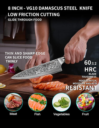 Chef Knife - 8 inch - Xuan Series - VG10 Damascus Steel Kitchen Knife - Resin Handle (Sapphire Blue)
