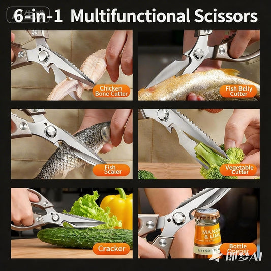 Kitchen Scissors for Food, Heavy Duty Poultry Shears for Chicken, Turkey, Fish & Vegetables, Multi-Purpose Stainless Steel Cooking Scissors, Dishwasher Safe