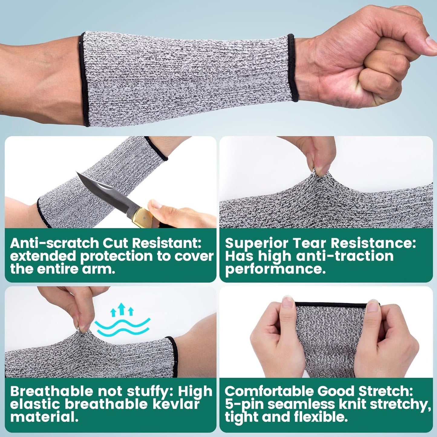 SmallCat Cut Resistant Protective Arm Sleeves, Reusable Arm Guards Gardening Sleeves, Breathable Safety Arm Protectors for Industry, Working, Dog Bite - Gray, 1 Pair