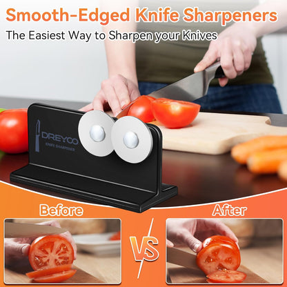 Dreyoo Cutlery Pointed Edge Knife Sharpener, Double Sided Stainless Steel Wheels Cutlery Knife Sharpener, Broadhead Knife Sharpeners for Kitchen Knives, Pocket Knives, Blade, Camping Use