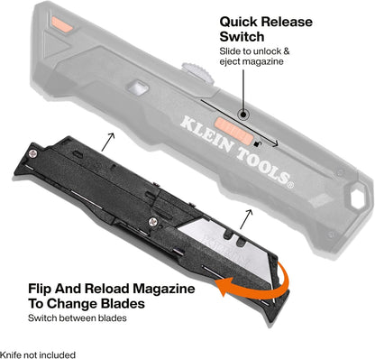 Klein Tools 44308 Auto-Loading Retractable Utility Knife, Utility Box Cutter, Dual-Sided 10 Blade Magazine, Standard and Hook Blades, Professional Work Knife