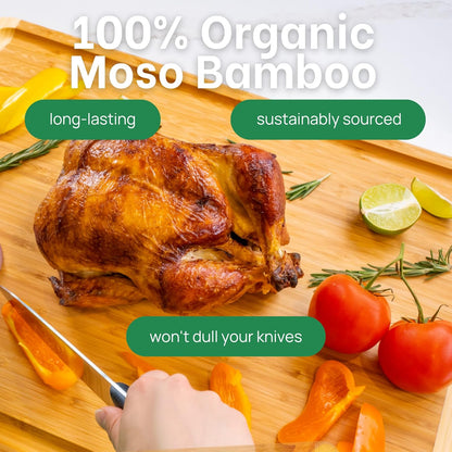 Greener Chef 30 x 20 Organic Extra Large Cutting Board with Lifetime Replacements – Wood Bamboo Chopping Board - Wooden Butcher Block Cutting Board for Carving Turkey, Grilling Brisket and BBQ