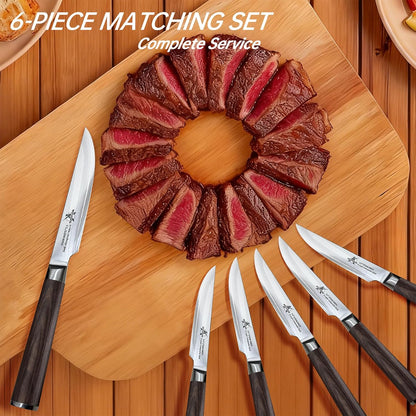 6-Piece Non Serrated Steak Knives Set, 67-Layer Damascus Steel 9Cr18MoV, Straight Edge Full Tang Wood Handle, Rust Proof Steak Knife Set of 6 with Luxury Gift Box for Wedding Anniversary