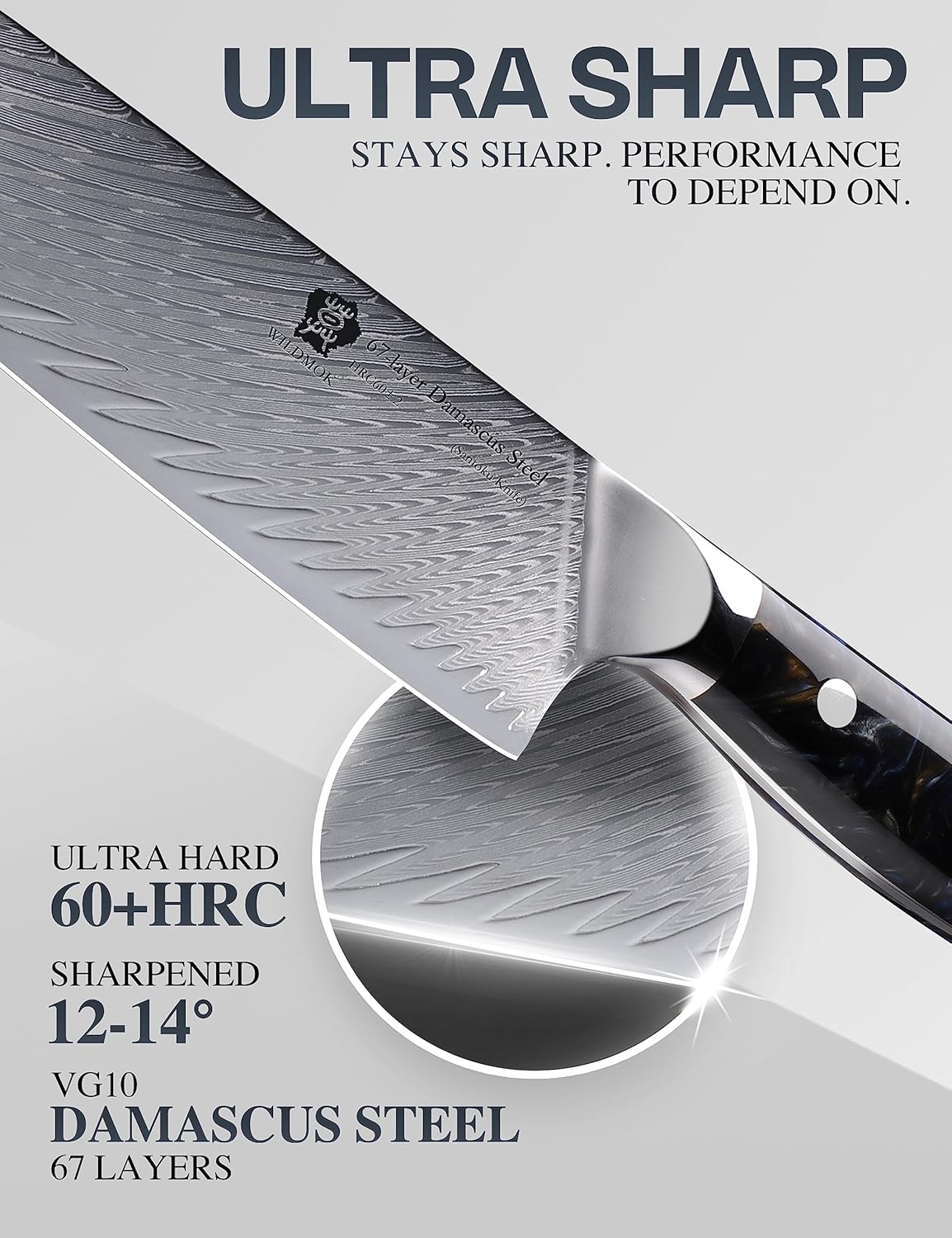 WILDMOK Santoku Knife 7 Inch kitchen knife, Ultra Sharp with Japanese Damascus Forged Santoku Knife, Ergonomic Resin Handle, cooking gifts with gift box