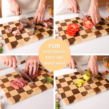 End Grain Butcher Block 15"x11", Premium Acacia Wood Cutting Board with Juice Groove, TJ POP Medium Chopping Board for Kitchen, 1.2" Thick