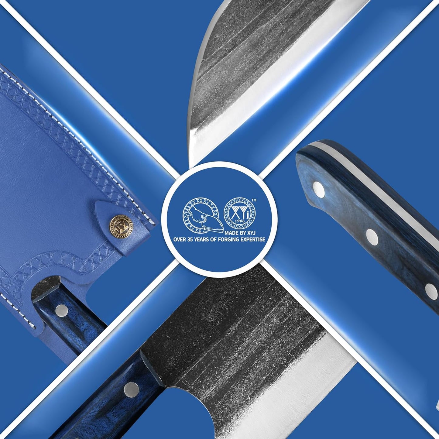 XYJ Authentic Since 1986,Outstanding Ancient Forging,6.7 Inch Full Tang,Serbian Chefs knife,Chef Meat Cleaver,Kitchen Knives,Set with Leather Sheath,Take Carrying,Butcher
