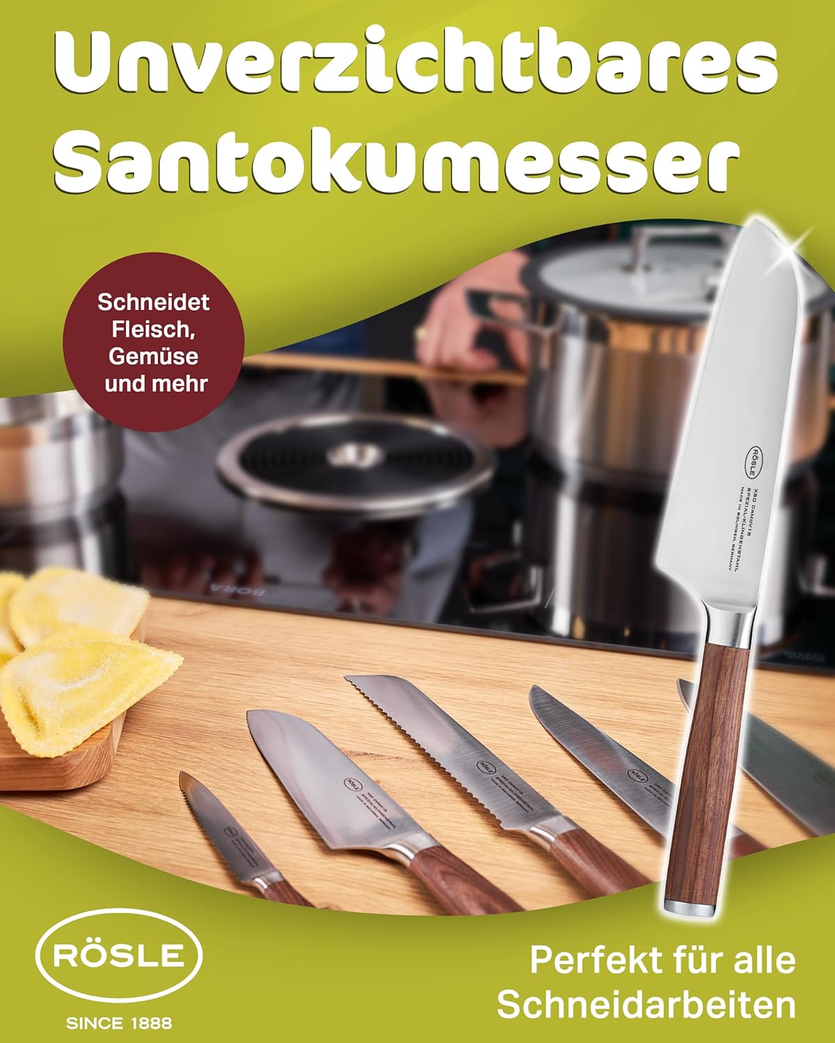 Rösle Masterclass Knife Collection, Santoku Knife, 8.6-inch Blade
