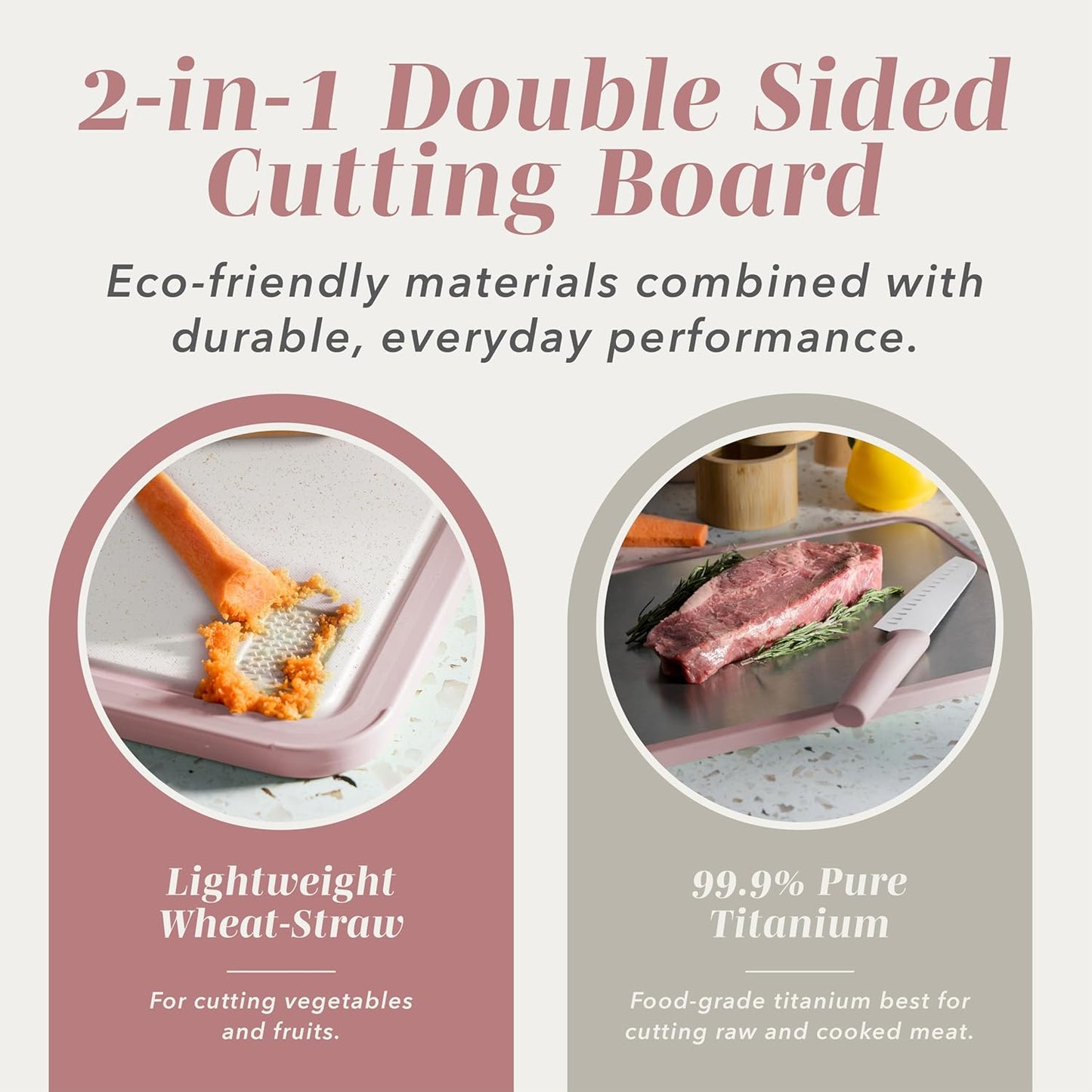 COOK WITH COLOR Titanium Cutting Board for Kitchen, 3 Pc Cutting Board Set with Knife, Double Sided Food Grade, Pure Titanium, Easy to Clean
