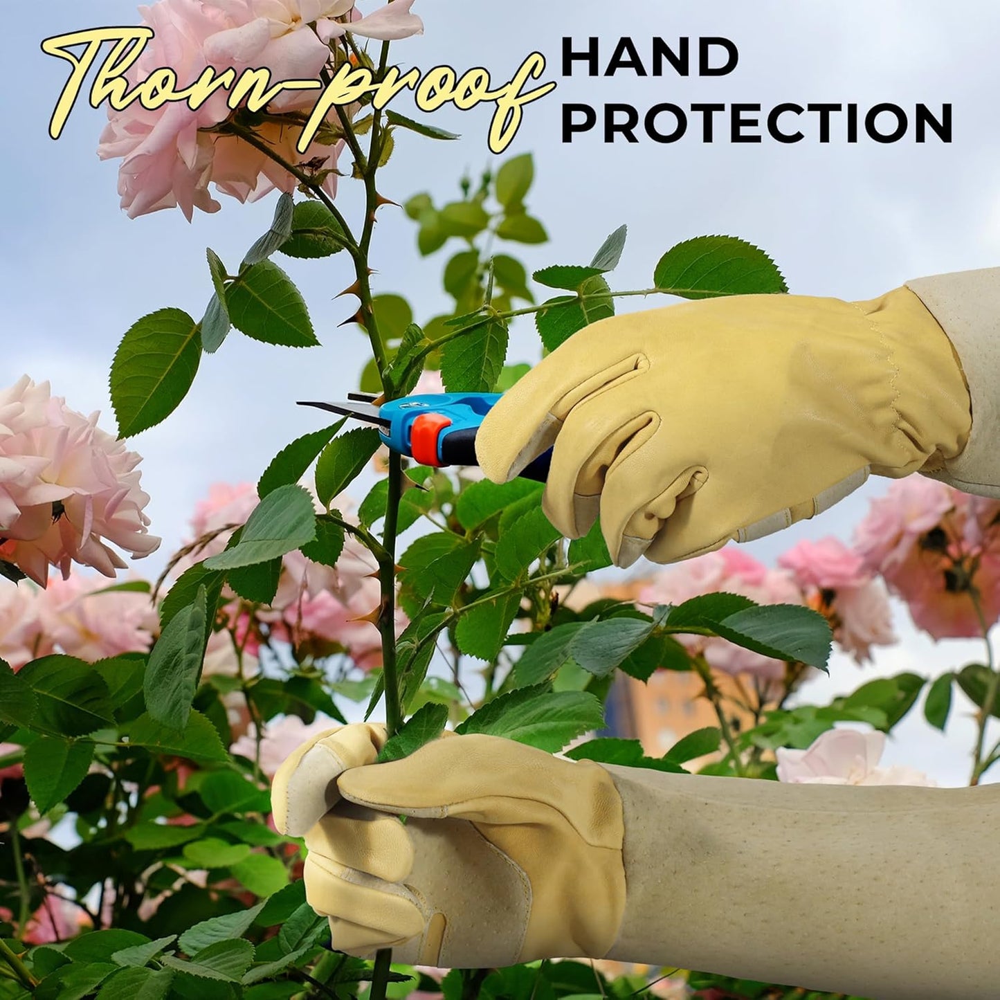 HANDLANDY Rose Pruning Gloves for Men & Women, Long Thorn Proof Gardening Gloves, Breathable Pigskin Leather Gauntlet, Best Garden Gifts & Tools for Gardener