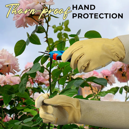 HANDLANDY Rose Pruning Gloves for Men & Women, Long Thorn Proof Gardening Gloves, Breathable Pigskin Leather Gauntlet, Best Garden Gifts & Tools for Gardener