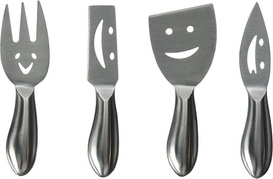 Prodyne Happy Face Cheese Knives, Set of 4, Silver