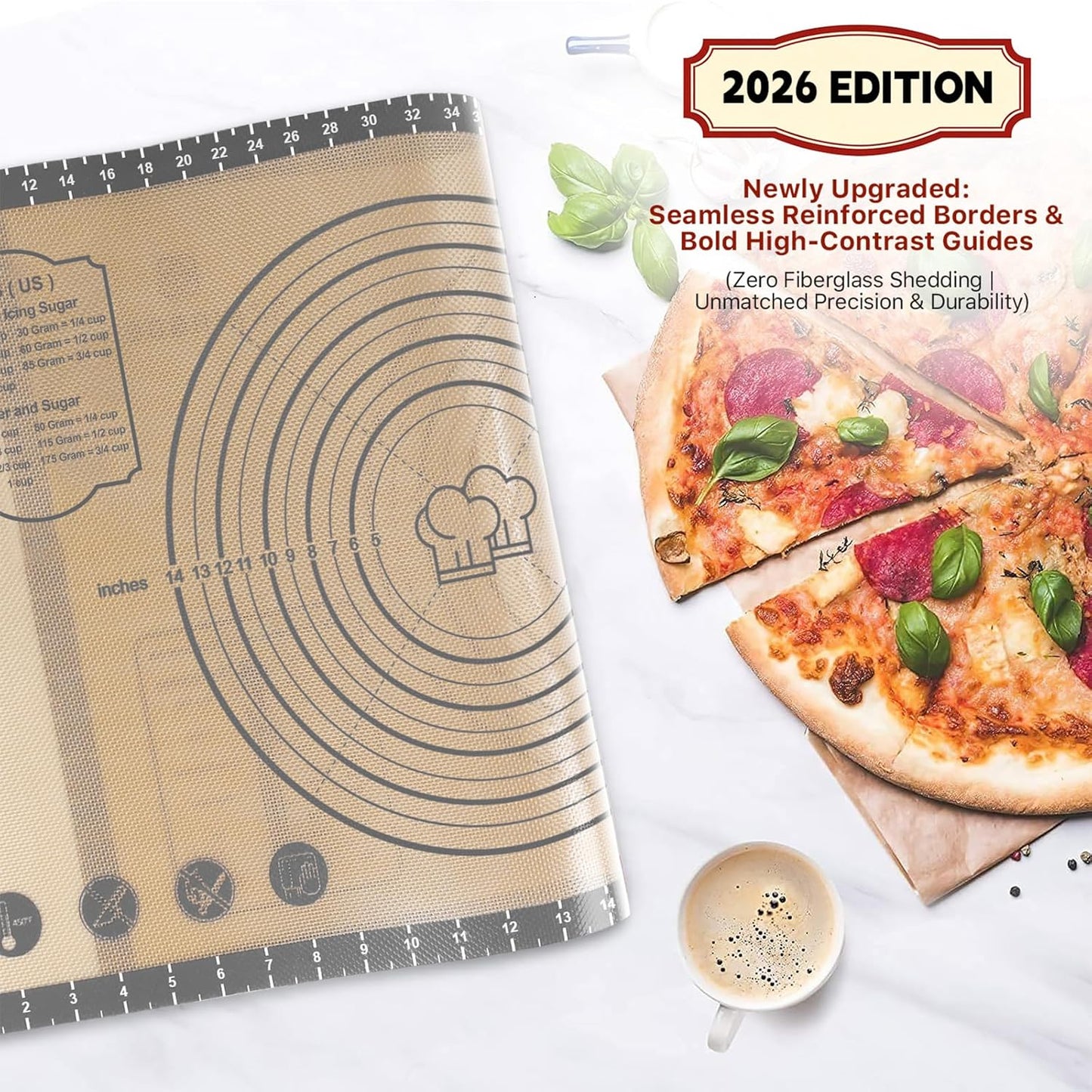 26x16 Inch Extra Thick Silicone Baking Mat with Measurements, Non-slip and Reusable - For Cookies, Bread, Pastry